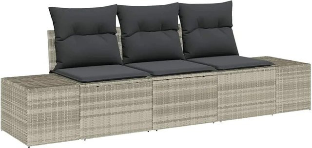 vidaXL Garten-Sofa-Set 3-teilig aus Poly-Rattan in Hellgrau mit Polsterkissen und Stahlgestell - Bild 1