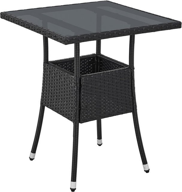 Juskys Polyrattan Gartentisch Yoro quadratisch Schwarz mit Glasplatte B/T/H: 60 x 60 x 73 cm - Bild 1