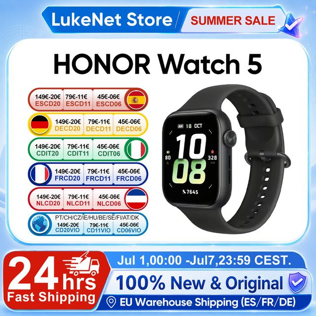 Honor Smartwatch, Schwarz, Silikon, 1,85 Zoll, GPS, 5 ATM, Unisex - Bild 1