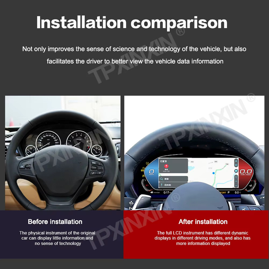 TPXINXIN Digitales dreiteiliges Set für Navigation, Instrumententafel und Klimaanlagenbedienfeld für BMW 3er und 4er Serie F30 F31 F32 F34 (2013-2020), Schwarz - Bild 3
