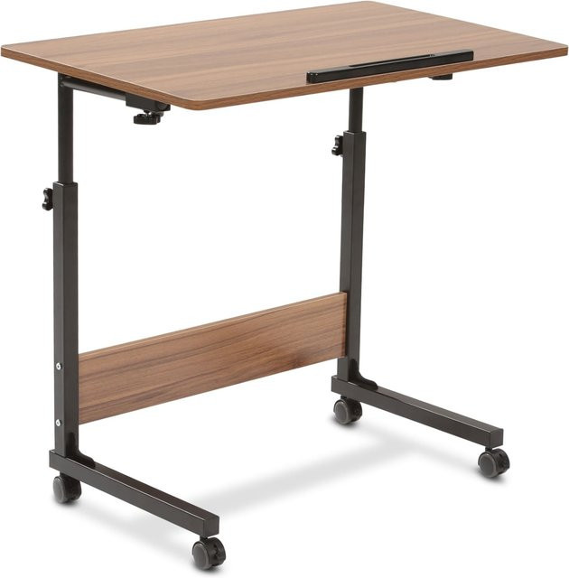 eloneo Schreibtisch und Beistelltisch höhenverstellbar in Braun mit Rollen und Holz-Optik - Bild 1