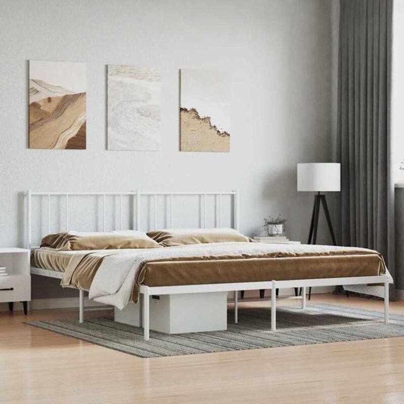 Modernes Metallbett mit Kopfteil von Vidaxl in Weiß, B/T: 200 x 200 cm - Bild 1