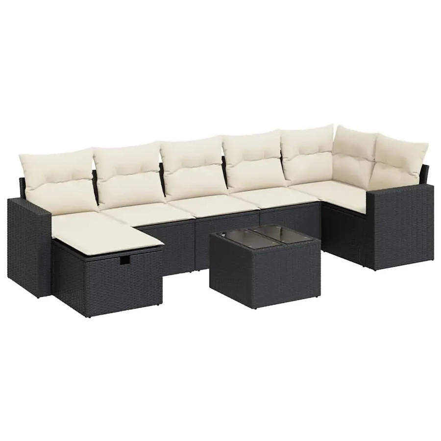 vidaXL 8-tlg. Garten-Sofagarnitur in L-Form mit Kissen und Couchtisch, Schwarz, Poly-Rattan und Metall - Bild 2