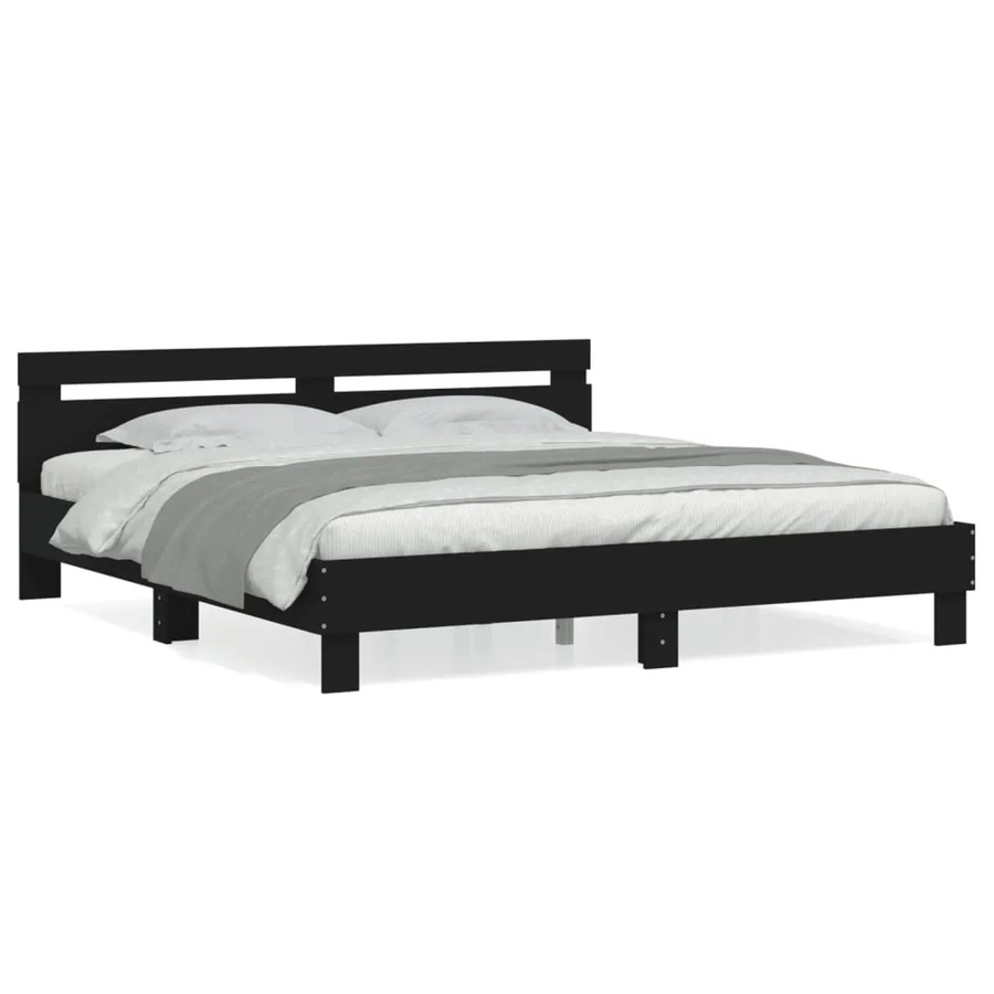 vidaXL Bettgestell mit Kopfteil aus Holzwerkstoff in Schwarz, B/T/H: 180 x 200 x 185 cm - Bild 2