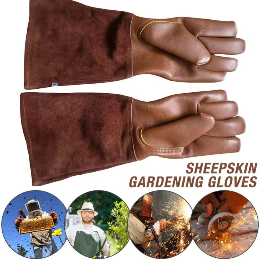 Luyacoth Gartenhandschuhe aus Leder in Kaffeebraun mit langen Ärmeln für Damen und Herren - Bild 6
