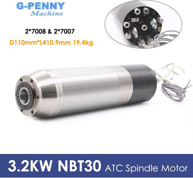 G-Penny NBT30 ATC Spindelmotor mit automatischem Werkzeugwechsel, wassergekühlt, 3,2 kW, 380 V/220 V, Farbe: Silber - Bild 1