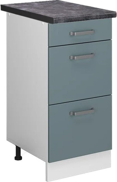 Vicco Küchenunterschrank R-Line in Blau-Grau/Weiß mit Schubladen und Anthrazit-Front, B: 40 cm, H: 81,6 cm, T: 60 cm - Bild 1