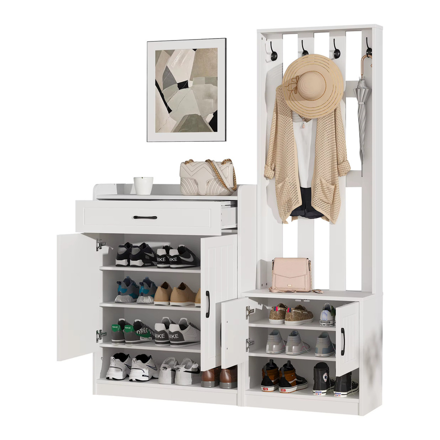 Rbefeuly Schuhschrank Set Flurmöbel Weiß Matt B/T/H: 140,6 x 32 x 180 cm - Bild 2
