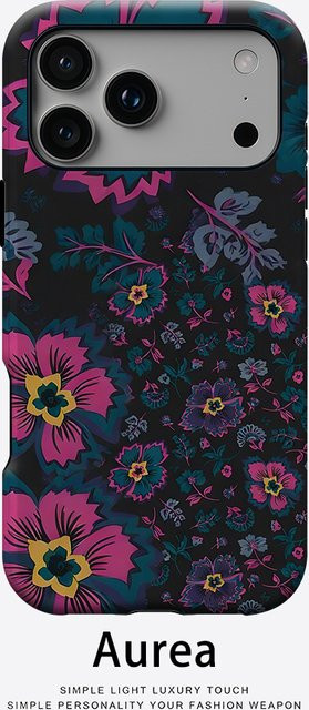 Potdemiel Aurea Case Matte Bumper MagSafe kompatible Schutzhülle für iPhone 13 bis 17 Pro Max in Dunkle Retro Blumen-Optik, Mehrfarbig - Bild 1