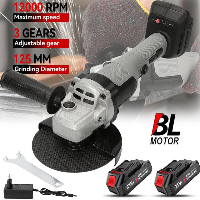 OWJHE Bürstenloser elektrischer Winkelschleifer mit 3 Geschwindigkeiten, 125 mm Schleifmaschine für Makita 21 V Akku - Bild 1