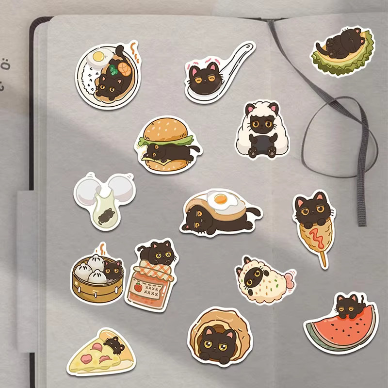50 Stück Schwarze Katzen Aufkleber Set mit lustigen Cartoon-Katzen-Memes aus wasserfestem Vinyl für Scrapbooking und Journaling - Bild 3