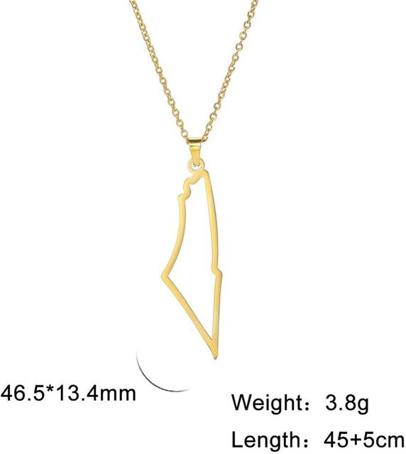YULIN Anhänger Halskette, Palästina Karte, Edelstahl, Gold, Unisex, 45-50cm - Bild 1