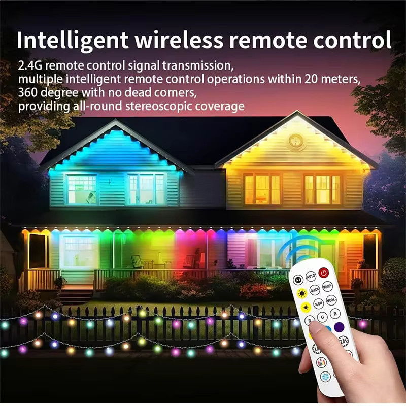 LINYILIGHT RGBIC LED-Traufenkette für Außen, intelligente Bluetooth-Lichterkette mit Musiksynchronisierung, wasserdicht, Multicolor - Bild 3