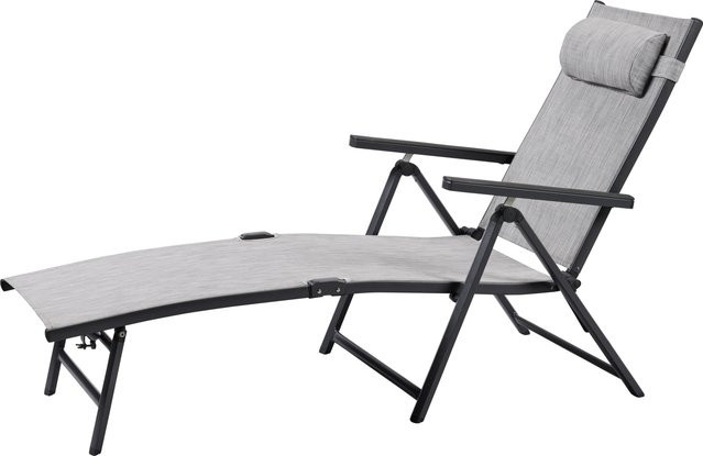 LIVARNO Alu-Liegestuhl Houston aus Aluminium mit Textilene-Bezug, hellgrau-meliert, B/T/H: 66 x 68 x 110 cm - Bild 1