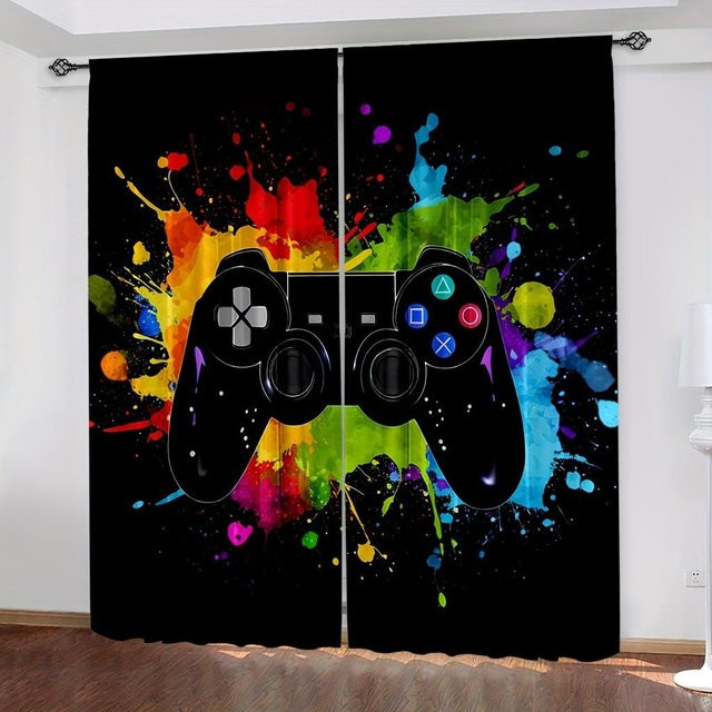 Yiran Furniture Gaming-Vorhang-Set für Kinder und Gamer, 2-teilig, Grün, B: 100 cm, H: 130 cm - Bild 1