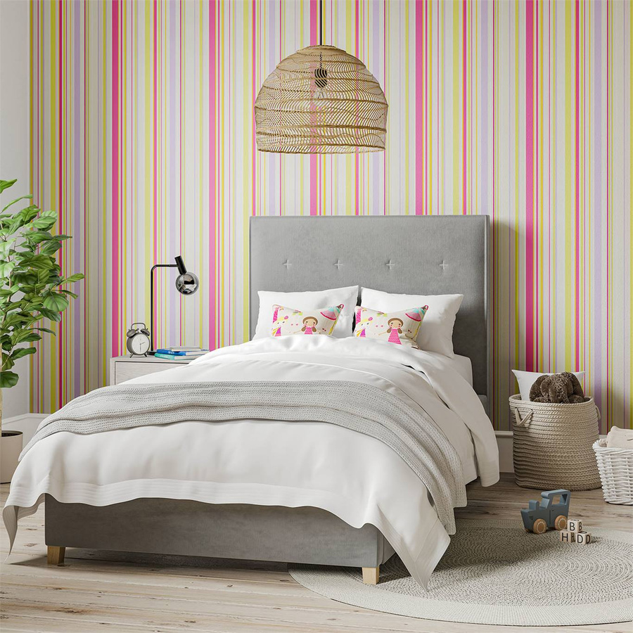 Harlequin Tapete Rush in Fuchsia Apple Lilac mit abstraktem Streifenmuster und mattem Finish - Bild 1