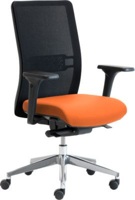 Ergonomischer Bürostuhl WIKI von Leyform in Orange und Schwarz mit Armlehnen, Netz-Rücken und poliertem Aluminiumgestell - Bild 1