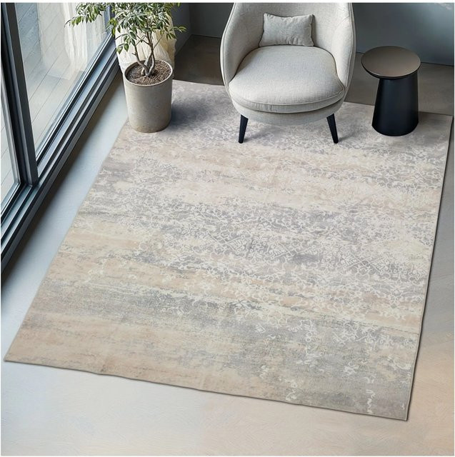 tectake Vintage Designer Teppich Dalia in Beige mit verwaschenem Muster, pflegeleichter Kurzflor und rutschfester Unterseite, B/T: 274 x 200 cm - Bild 1