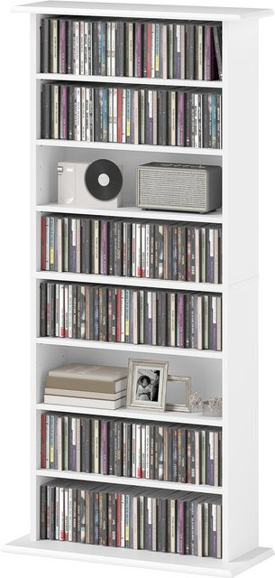 HOMCOM CD- und DVD-Aufbewahrungsregal Multimedia-Regal mit 8 Fächern und 6 verstellbaren Regalen, weiß, B/T/H: 58 x 24 x 124,5 cm, Aosom - Bild 1