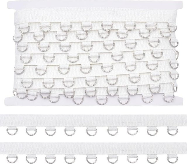 Weißes Polyester-Twillband mit silbernen Metall-D-Ringen und 2,5 cm Ösen, 5 Yards Länge - Bild 1