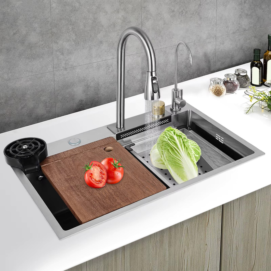 Bymaocar Küchenspüle in Silber mit Wasserhahn-Becherwascher und 4-Wasserauslassmodi - Bild 2