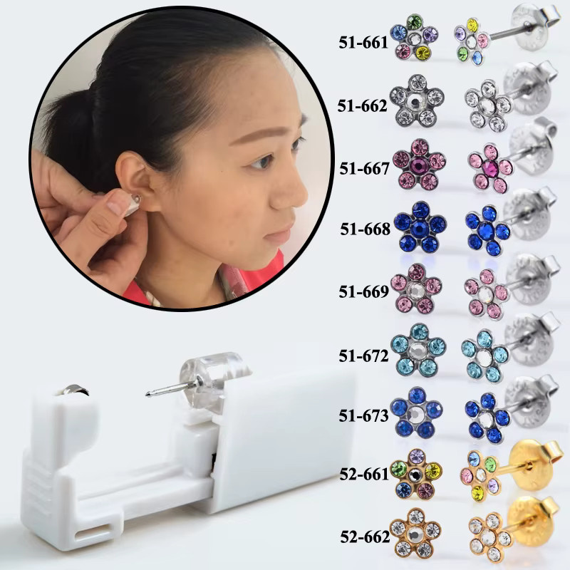 Ohr Piercing Gerät mit Kristall Stud Blume Piercing Schmuck Set, Kinder - Bild 3