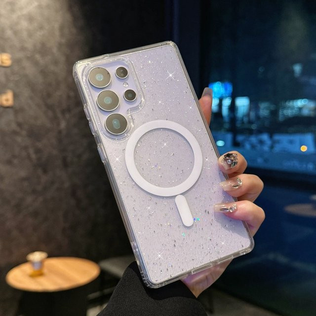 Transparente Glitzer-Schutzhülle mit Magnetfunktion für Samsung Galaxy S25 Edge, S25, S23 und S24 Ultra Plus - Bild 1