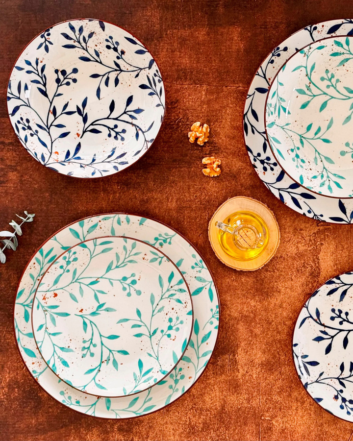 Mäser Teller Set Olive Türkis aus Porzellan mit floralem Design - Bild 2