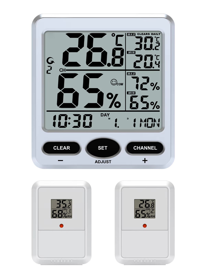 Urageuxy Digitales Thermometer-Hygrometer in Weiß mit LCD-Bildschirm und Max/Min-Aufzeichnung für Innen und Außen - Bild 5