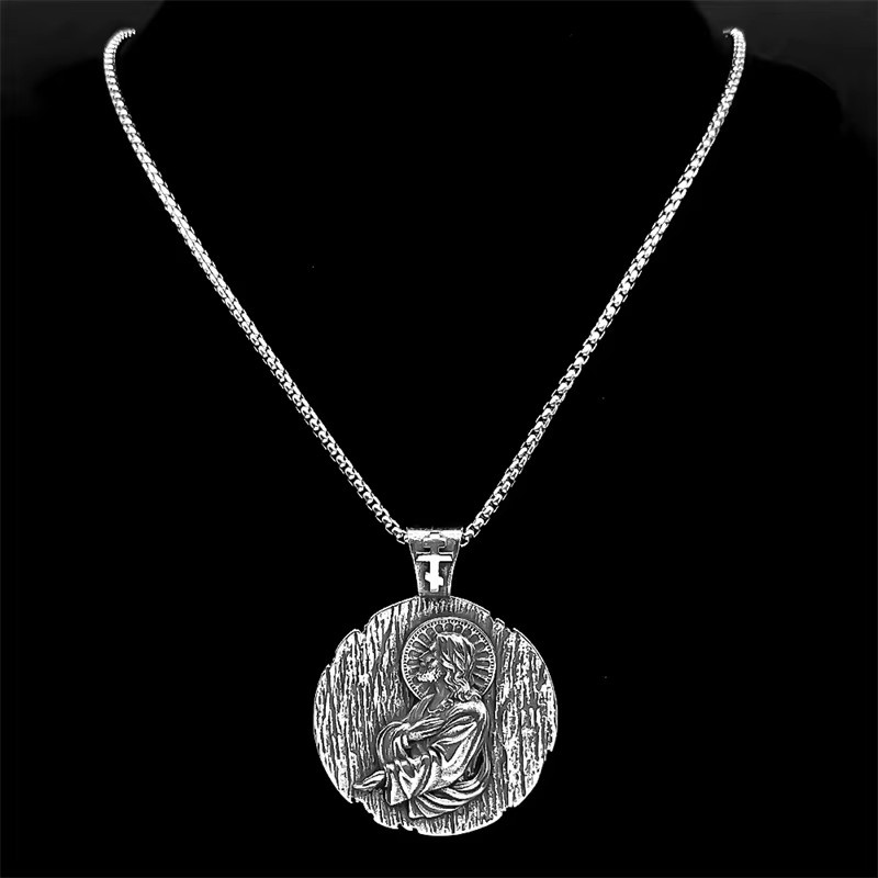 Lovely FAJA Anhänger Halskette, Runde Medaille, Edelstahl, Silber, Unisex - Bild 2