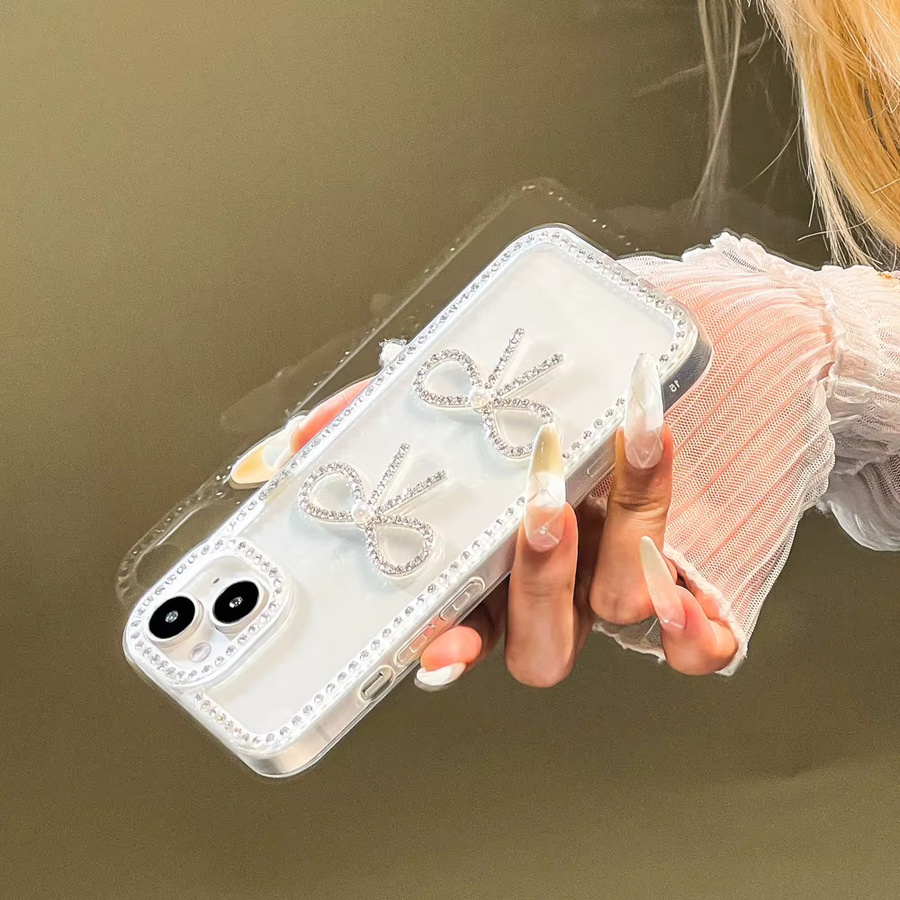 Transparente Handyhülle mit Diamant-Glitzer-Schleife für Apple iPhone 11 bis iPhone 17 Pro Max in Transparent - Bild 2
