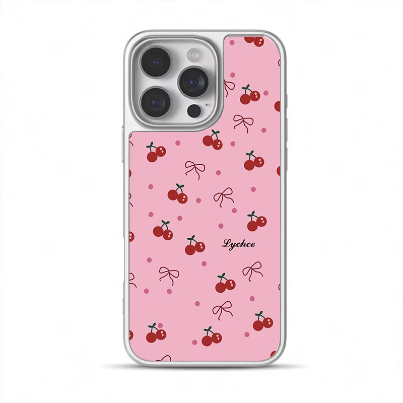 DecoPhone Stoßfeste Hydrogel-Handyhülle mit Kirschschleife und Silberrand für iPhone 17 16 15 14 Pro Max in Pink - Bild 4