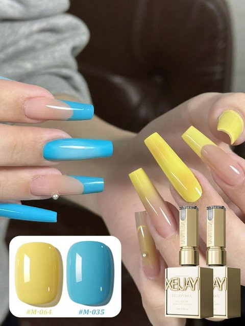 XEIJAYI Nagelgel Set, Gelb und Blau, Glänzend, 15 ml - Bild 1