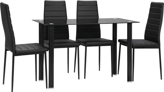 HOMCOM 5-teilige Essgruppe mit Esstisch und 4 Stühlen aus Hartglas und Stahl in Schwarz - Bild 1