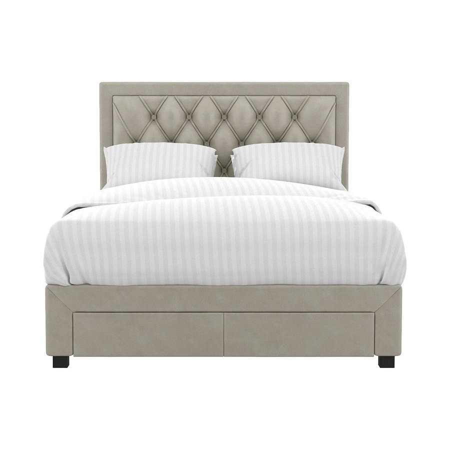 Vente-unique Bettrahmen Leopold in Beige mit Samtbezug und Schubladen, B/T/H: 140 x 190 x 206,5 cm - Bild 2