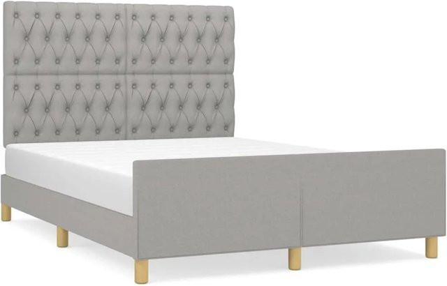 vidaXL Bettgestell mit Kopfteil in Hellgrau aus Stoff, B/T/H: 140 x 200 x 118 cm - Bild 1