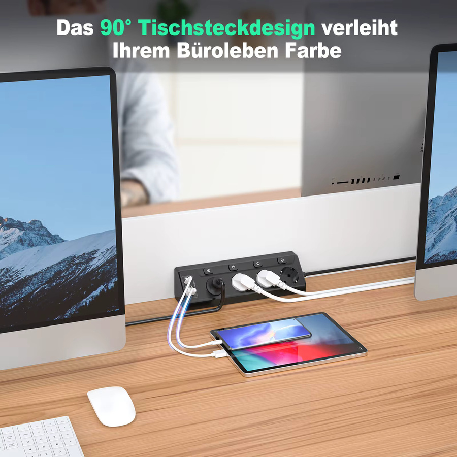 HITRENDS 4-Wege-Steckdosenleiste mit Überspannungsschutz in Schwarz, inklusive 2 USB-A und 2 USB-C Anschlüssen sowie unabhängigen Schaltern - Bild 5