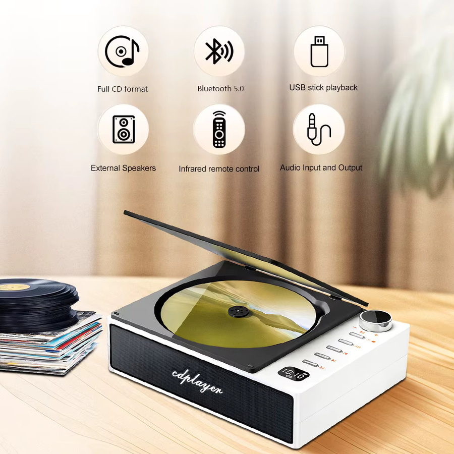 AINYSZIN Tragbarer Auto CD-Player mit FM-Radio und Wireless Lautsprecher in Weiß - Bild 3