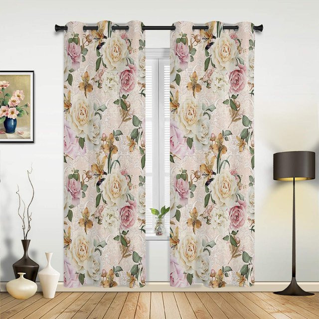 Retro-Vorhang mit Blumenmuster und Wildblumen von Household supplies MH, halbtransparent, Mehrfarbig, Breite: 135 cm, Höhe: 160 cm - Bild 1