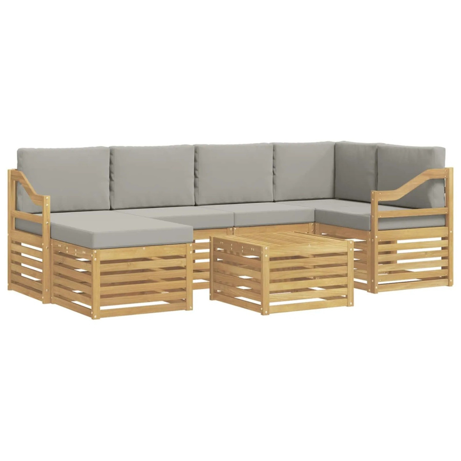 vidaXL Outdoor-Sofagarnitur aus Akazienholz in L-Form mit 7 Teilen, Weiß und Grau, inklusive Polster und Ottoman - Bild 2