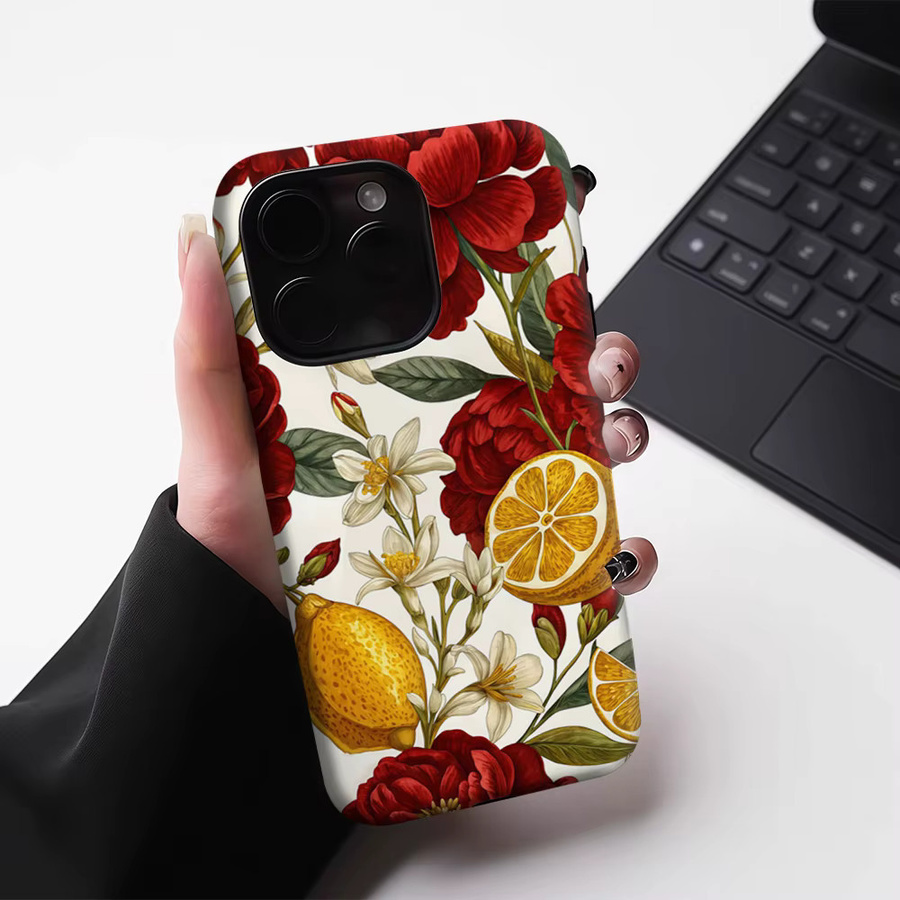 Apple iPhone Handyhülle Crimson Peony & Lemon mit Magnetfunktion, Tough Case in Multicolour, kompatibel mit iPhone 17 16 15 14 Pro Max Plus - Bild 4