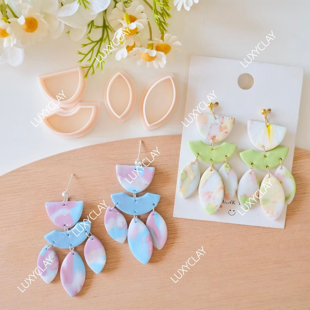 4 Stück Boho Schmuckformen in Halbkreis- und Fächerform mit Regentropfen-Anhänger aus Resin für deine DIY Ohrringe und Halsketten, Mehrfarbig - Bild 1