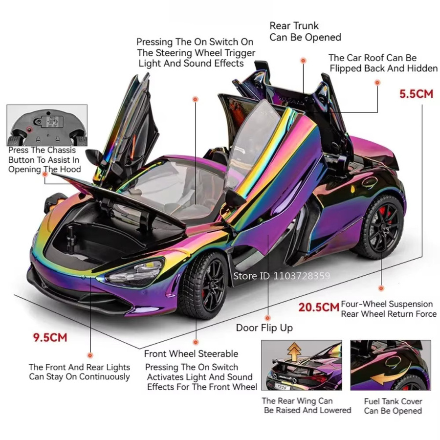 MAKEDA 720S Senna Modell, Sportwagen, Metalldruckguss, 1:24, mit Licht und Sound - Bild 2