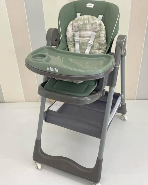 Kidilo Multifunktionaler Babyhochstuhl in Grün mit Höhenverstellung und 5-Punkt-Sicherheitsgurt - Bild 1