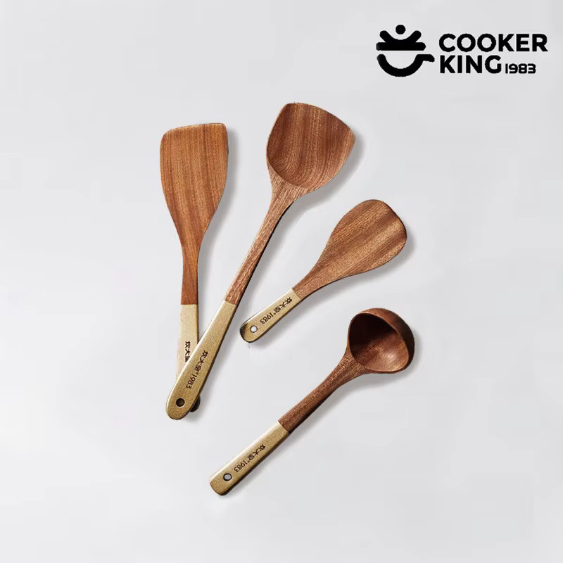 COOKER KING 4-in-1 Küchenutensilien-Set aus Holz in Schwarz und Braun mit Spatel und Löffel - Bild 2