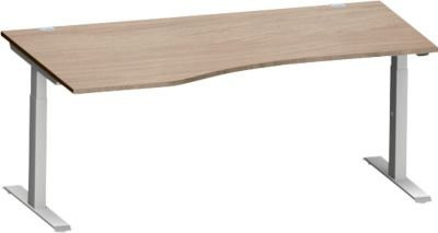 Schäfer Shop Genius Schreibtisch MODENA FLEX Freiform links mit T-Fuß Rechteckrohr in Eiche und Weißalu, B: 1800 cm, T: 1000/800 cm, H: 650-850 cm - Bild 1
