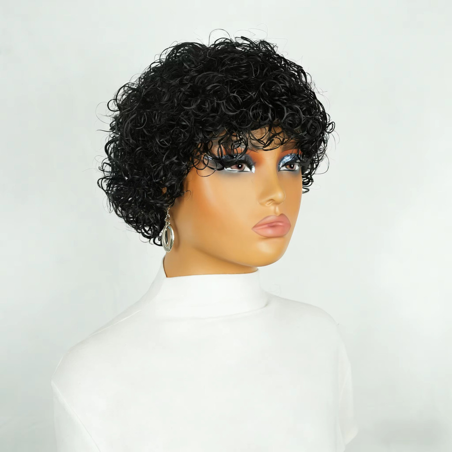OYM HAIR Wasserwellen-Echthaarperücke mit Pony, Pixie-Schnitt, Damen - Bild 5