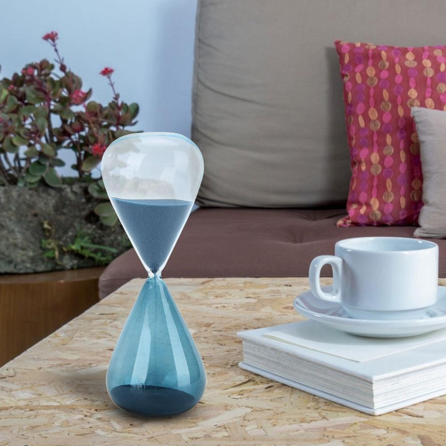 Sanduhr Timer aus Glas in Transparent und Blau von mfySpace, Kegelform als Tischornament, B/H/T: 100 x 40 x 0,3 cm - Bild 3