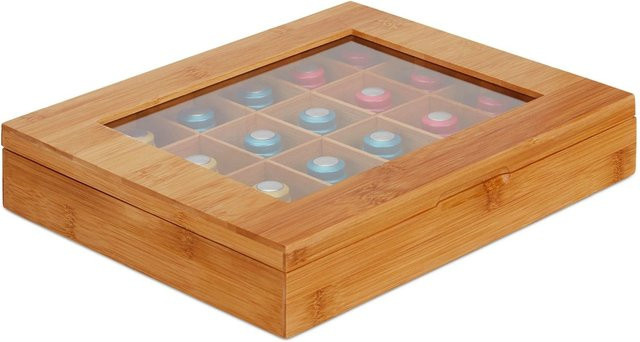 Relaxdays Kapselbox aus Bambus in Natur mit 24 Fächern, B/T/H: 30 x 25 x 5,5 cm - Bild 1