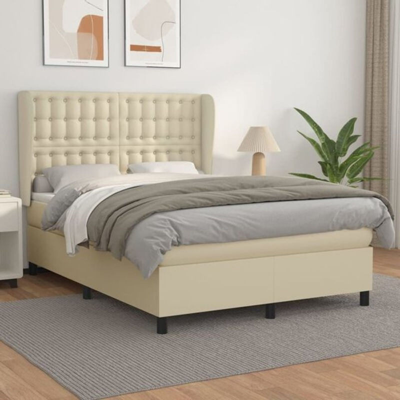 vidaxl Boxspringbett mit Matratze aus Kunstleder in Beige, B/T/H: 140 x 190 cm - Bild 1
